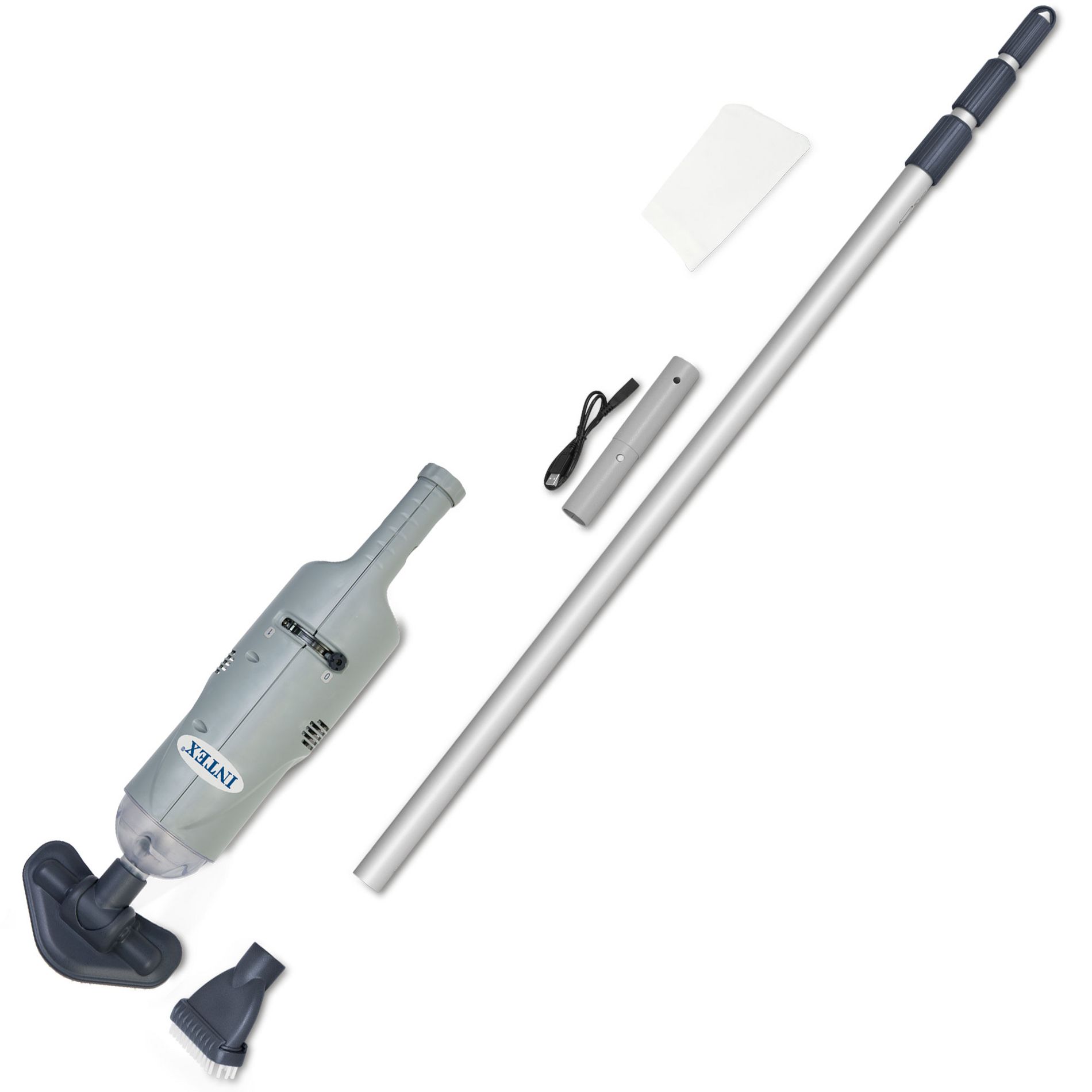 Intex Handheld Pool Vacuum Cleaner Rechargeable 94 Inch Telescoping Shaft and 2 Interchangeable Brush Heads for Above Ground Swimming Pool and Spa