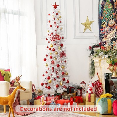 GAOMON 6 Ft Pre-Lit White Pencil Christmas Tree, Slim Artificial Christmas Tree with 250 Colorful LED Lights