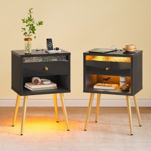 Pinmoco Set of 2 LED Nightstands, Bedside Tables with Charging Station & Drawer - 1 of 4