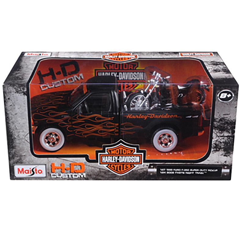 1999 Ford F-350 Super Duty Pickup 1/27 Black with Flames & 2002 FLSTB Night Train Harley Davidson 1/24 Diecast Models by Maisto, 3 of 4