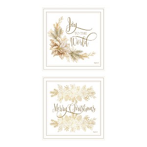 2- Piece Vignette Golden Merry Christmas White Framed Wall Art for Living Room, Bedroom Wall Art Print for Home Decor by Mollie B - 1 of 4