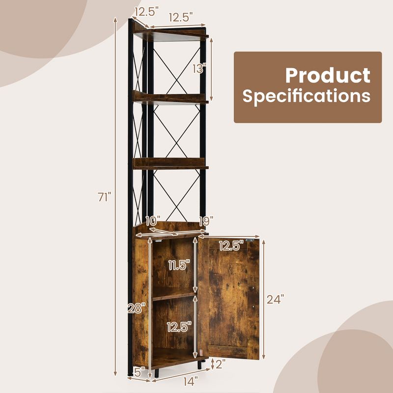 Costway 6-Tier Corner Bookshelf with 5-Level Adjustable Shelf & Anti-Tipping Kits Rustic Brown/Gray, 3 of 11