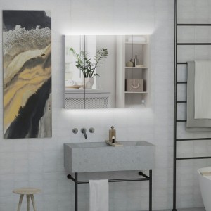 LED Medicine Cabinet, 35.5 x 29.5" Wall-Mounted Bathroom Vanity Mirror Organizer with Dimmer Touch Switch, Three Doors, and USB Charged - 1 of 4