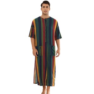 Lars Amadeus Men's Contrast Color Short Sleeves Button Down Stripes Nightgown - 1 of 4