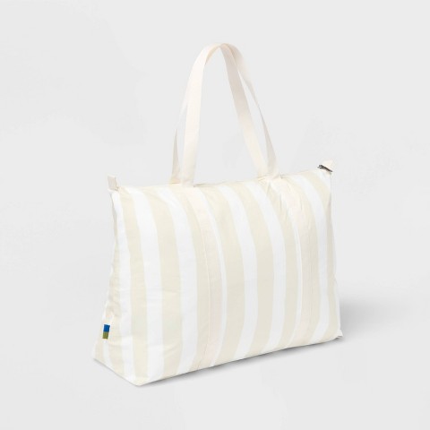 Open Story 14" Americana Packable Tote Bag - Open Story™ Cream Stripe