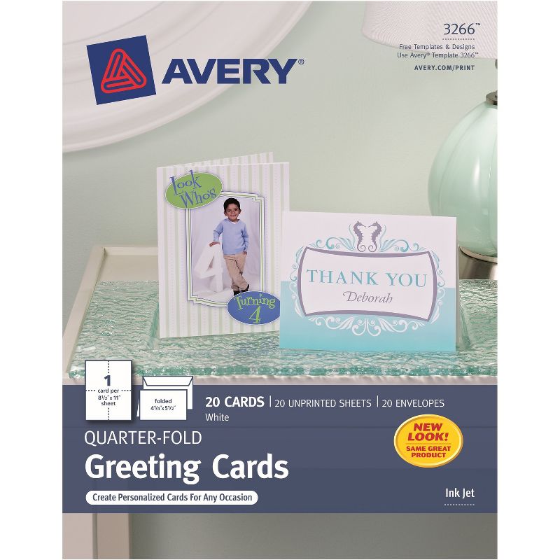 Avery Quarter-Fold Card 4-1/4"x5-1/2" 20 Cards/Env White 03266, 1 of 6
