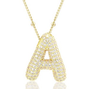 14K Gold Initial Necklace – Personalized Bubble Letter Pendant, Dainty Women’s Jewelry - 1 of 4