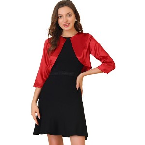 INSPIRE CHIC Women's Satin Elegant 3/4 Sleeve Solid Bolero Shrugs - 1 of 4