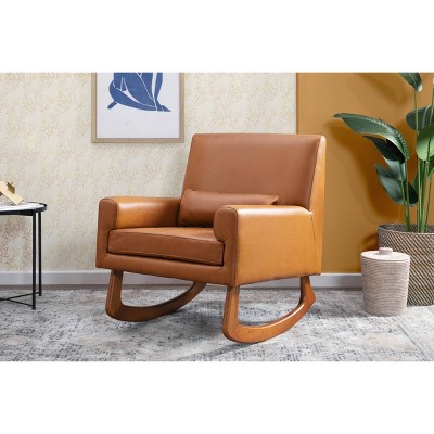 Sleepytime Tan Vegan Leather & Walnut Nursery Rocker