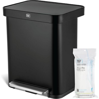 Home Zone Living 13 Gallon Stainless Steel Kitchen Trash Can with Soft Close Lid and Collared Rim, Black