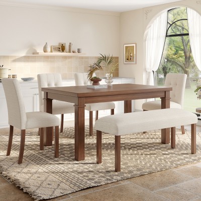 ACEPANO 6-Piece Modern Dining Set with Rectangle Kitchen Table, 4 Upholstered Chairs & Bench For Dining Room & Living Room-Natural