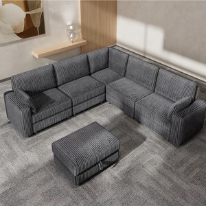 Vipbear Beige Extra Large Modular Sectional Sofa,Comfy Corduroy Modern Oversized 4-Seat Sectional Couch with Deep Seat,Tool-Free Assembly - 1 of 4