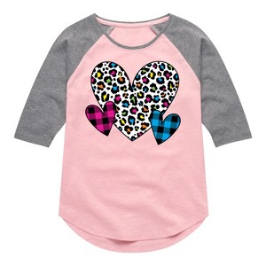 Girls' - Instant Message - Patterned Hearts Shirt Tail Raglan Graphic T-shirt - 1 of 4