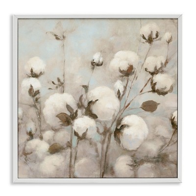 Stupell Industries Neutral Cotton Flower Painting, 12" x 12"