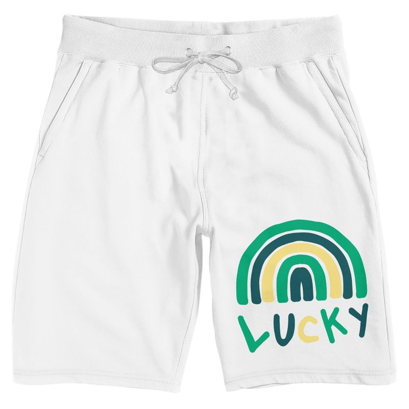 St. Patrick's Day "Lucky" Rainbow Men's White Lounge Shorts, 1 of 4