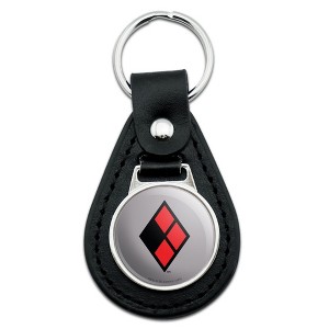 Batman Harley Quinn Diamond Logo Black Leather Keychain - 1 of 4