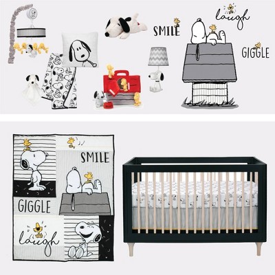 White Cotton Toddler Unisex Snoopy Print Fitted Crib Sheet