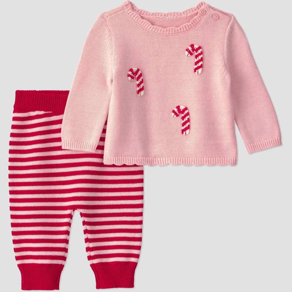 Carter's Just One You® Baby Girls' Christmas Candy Cane Long Sleeve and Striped Pantss Sweater Set - Pink Newborn