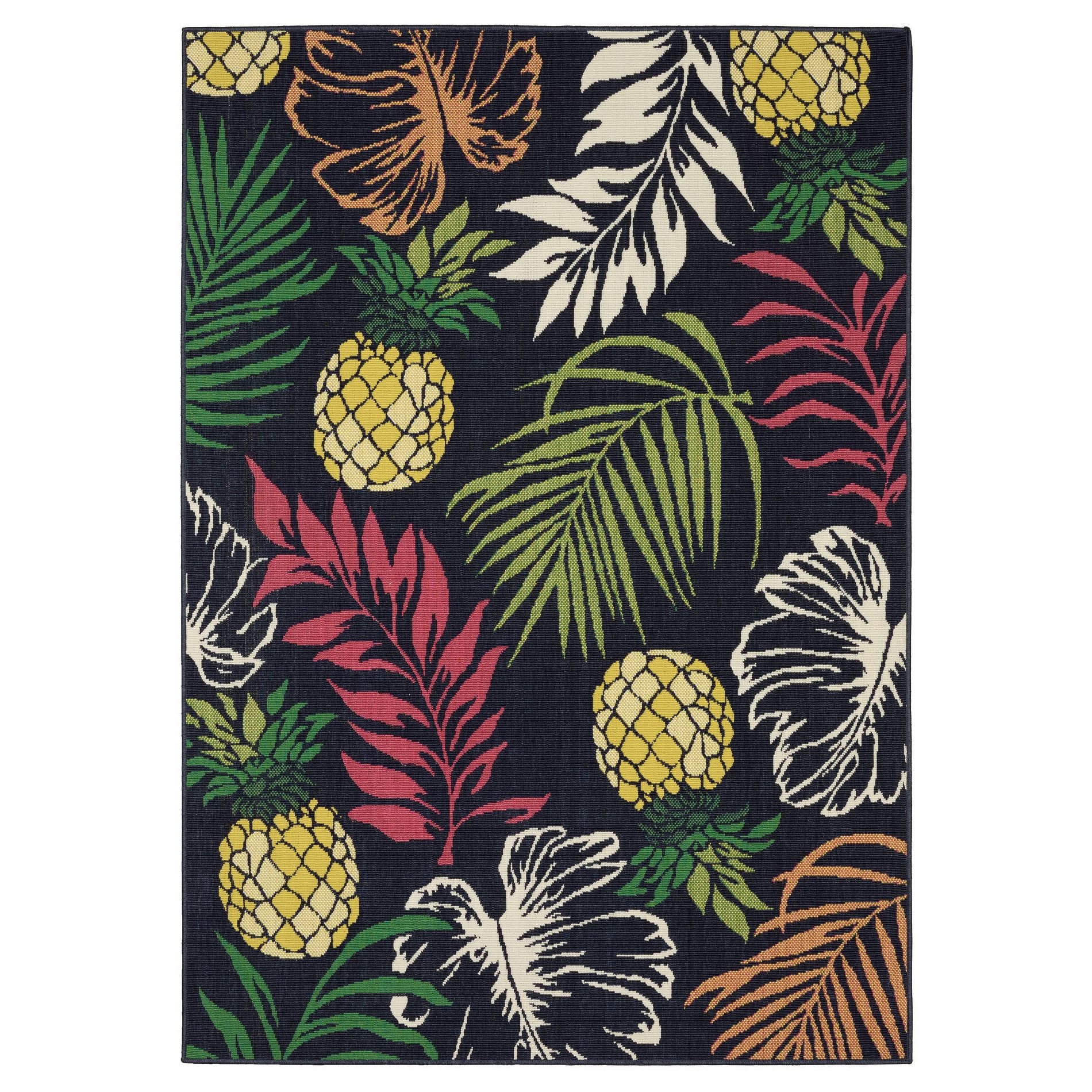 Captiv8e Designs 5'3"x7'3" Hilo Tropical Botanical Navy Indoor/Outdoor Area Rug