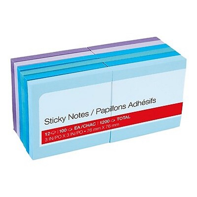 MyOfficeInnovations Stickies Notes Assorted Watercolors 3" x 3" 12 Pads/Pack (S-33WC12) 565769