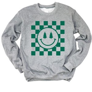 Simply Sage Market Women's Graphic Sweatshirt Checkered Christmas Smiley - 1 of 2