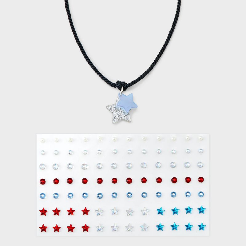 Americana Choker Face Gems and Necklace - Red/White/Blue, 1 of 5