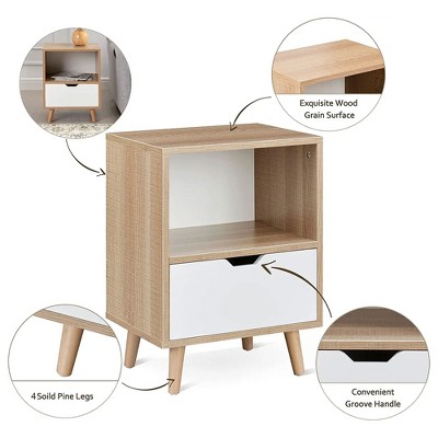 Sweetgo Modern Tan and White Wooden 2-Tier Nightstand Set