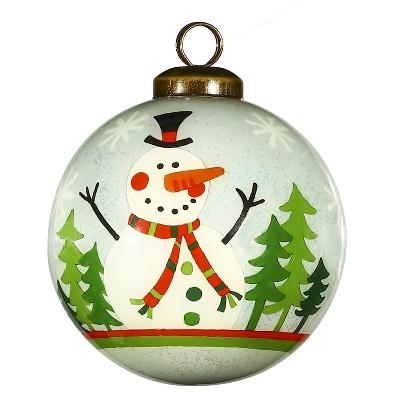 HomeRoots Festive Glitter Snowman Hand Painted Mouth Blown Glass Ornament