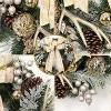 Coucheta 24 Inch Lighted Christmas Wreath - Pre-Lit with Timer, 20 Light Antlers Bowknot Pine Cones Balls, Gold - 3 of 4