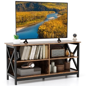 Tangkula TV Stand for TVs up to 55" Entertainment Center w/ Storage Shelves Rustic Brown - 1 of 4
