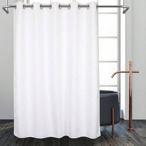 Cotton Blend No Hook Shower Curtain with Snap Liner, Hotel Grade, Water Repellent, White, 71Wx74L - 1 of 4