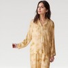 Anna-Kaci Lounge Women's Satin Pajama Set with Golden Botanical Print Long Sleeve Button Up Top and Relaxed Fit Pants - 4 of 4