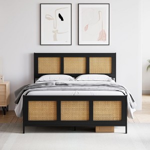 Bed Frame with Rattan Headboard and Footboard - 1 of 4