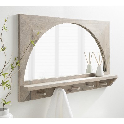 Andover White Mango Wood Arched Mirror with Hooks