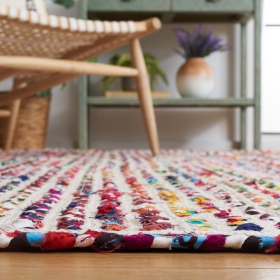 Handmade Ivory and Multicolor Cotton Braided Runner Rug