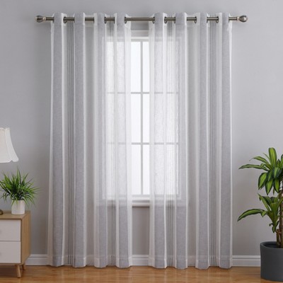 Sheer Curtains for Living Room Bedroom, Bathroom Curtain Window Grommet Voile Drapes, Stripe Farmhouse Curtains Faux Linen 2 Panels