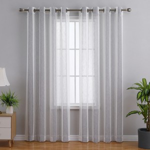 Sheer Curtains for Living Room Bedroom, Bathroom Curtain Window Grommet Voile Drapes, Stripe Farmhouse Curtains Faux Linen 2 Panels - 1 of 4