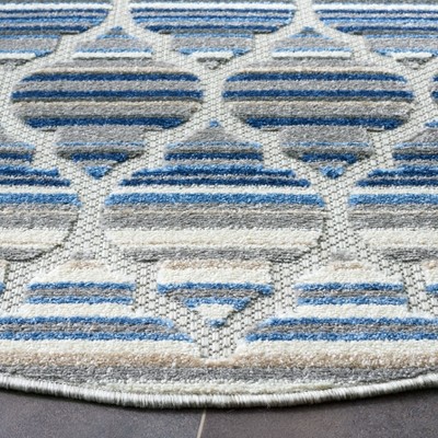 Blue/Grey Geometric 6'7" Round Stain-Resistant Synthetic Rug
