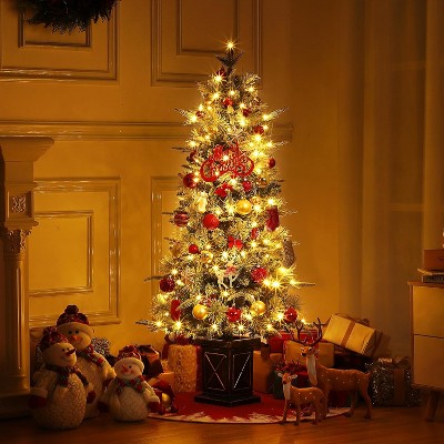 Artificial Christmas Tree, 4.5ft Premium Hinged Pine Tree, Pre-Lit Christmas Tree with Warm White LED Lights for Home, Shops, Party