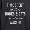 Women's - Instant Message - Time Spent With Books Cats Lightweight French Terry Wide Neck Long Sleeve Graphic Shirt - 2 of 4
