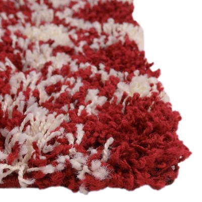 Red and Ivory Square Trellis Shag Area Rug