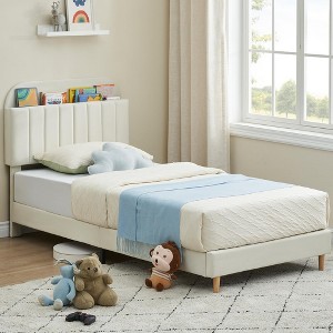 Twin/Twin XL/Full Bed Frames, Upholstered Platform Bed Frame with Bookcase Headboard, Velvet Platform Bed Mattress Foundation - 1 of 4
