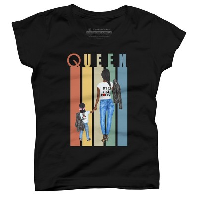 Girl's Design By Humans Mother's Day Black Mom Queen Retro Stripes By duron4 T-Shirt - Black - Medium
