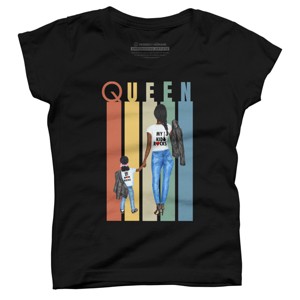 Girl's Design By Humans Mother's Day Black Mom Queen Retro Stripes By duron4 T-Shirt - Black - Medium - 1 of 2