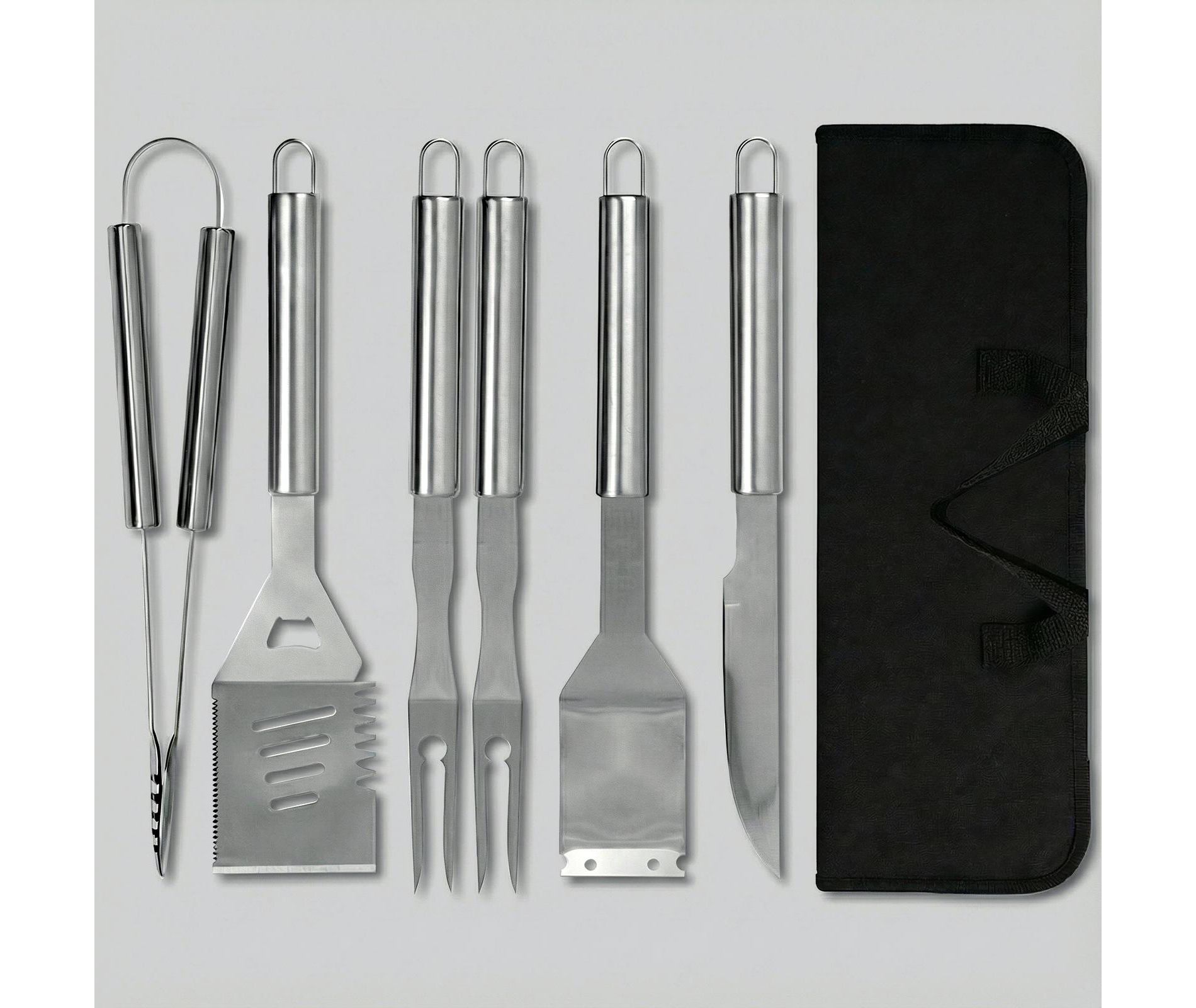 R.W.FLAME 6-Piece Grill Tool Set,Stainless Steel BBQ Accessories & Grill Tools with Storage Bag, Spatula, Tongs,BBQ Knife & Cleaning Brush for Camping