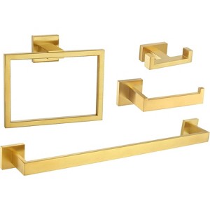 Mixxidea Square Towel Ring Bundle with Double Towel Hook, Toilet Paper Holder, Towel Bar - 1 of 3