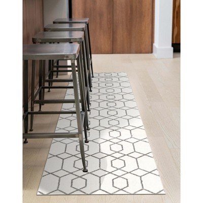 White Silver Trellis Glam Runner Rug 2' x 10'