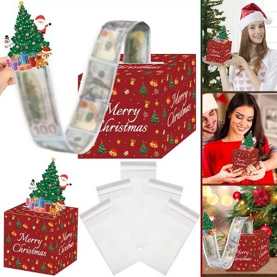 Christmas Money Pull Box with Card, Creative Surprise Cash Gift Holder for Holiday Birthday Party Supplies