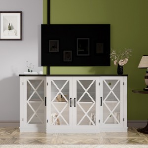 HDZNVF Farmhouse TV Stand wih Storage, 63 inch Entertainment Center, Wooden Media TV Console with Height Adjustable Shelves, White - 1 of 4