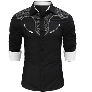 Coolmee Mens Western Embroidered Cowboy Shirts Casual Button Down Long Sleeve Shirt with Floral Design - 1 of 4